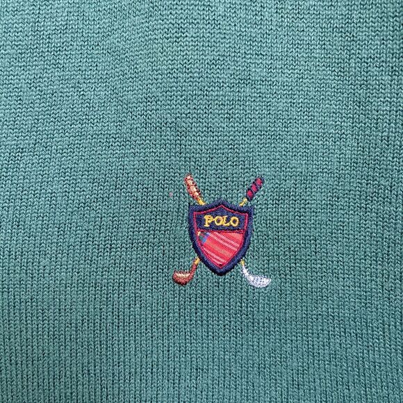 POLO Ralph Lauren Pure Cashmere Sweater Green Golf Shield Logo Vintage Mens XL - Picture 3 of 8